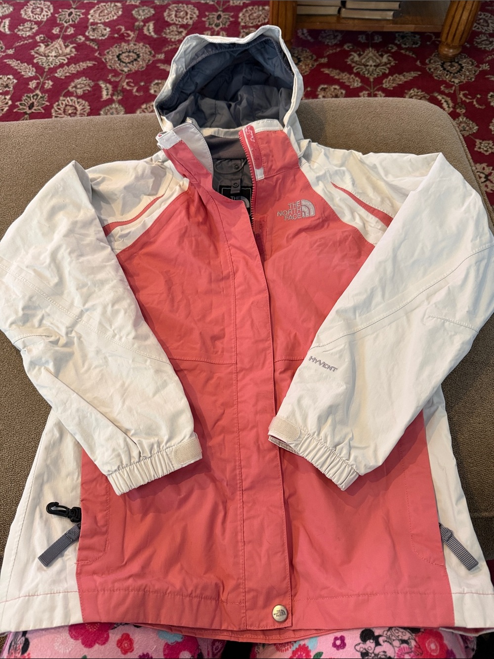 The North Face HyVent Alpine Polartec Jacket Girls Large Pink White Hoodie (TD)